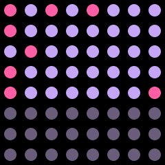 The grid of a 40-step pattern, with notes on steps 18, 25, 33, and 40, and the last three rows dim