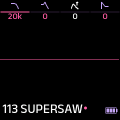 The HOME screen on the SUPERSAW preset.